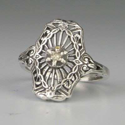   Edwardian Inspired Sterling Silver Filigree Ring 2mm Diamond R0218