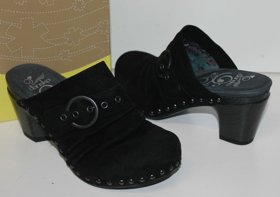 Dansko Nadine black kid suede clog shoes New In Box