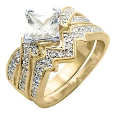 New 14Kt Gold Overlay 2 pc CZ Wedding Ring Set   Sizes 4 12