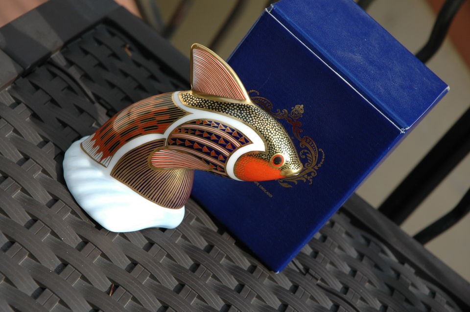 Royal Crown Derby Tropical Fish Guppy Paperweight, Retired, Gold 