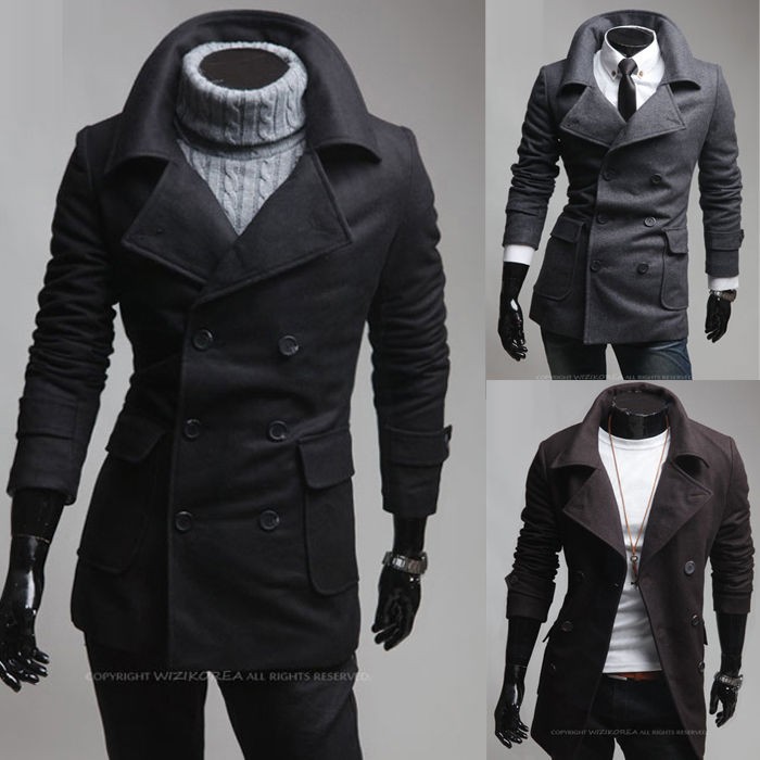   Casual Mens Cloth Fleece Windbreaker Outwear Jacket Trench Coat