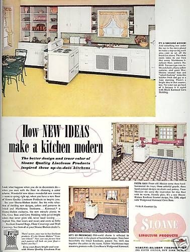 1948 vintage SLOANE Linoleum KITCHEN art AD~40s print