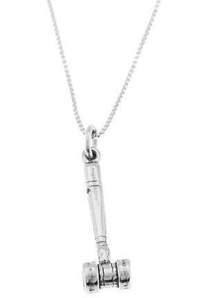   SILVER JUDICIAL GAVEL AUCTIONEERS GAVEL CHARM WITH BOX CHAIN NECKLACE