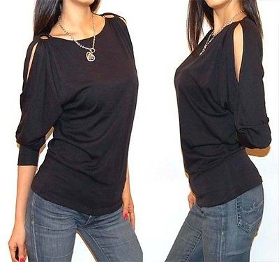 SEXY BLACK OFF SHOULDER CUT OUT CAREER CASUAL SHIRT TOP XXXL