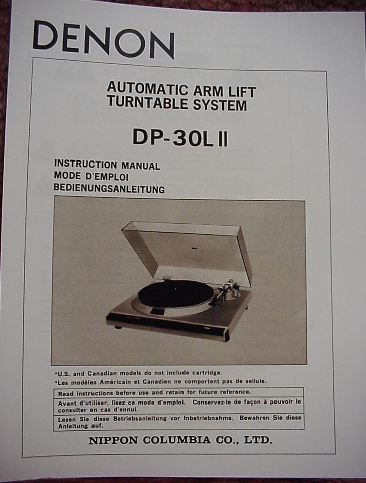 DENON DP 30L II TURNTABLE INSTRUCTION MANUAL 20 pgs