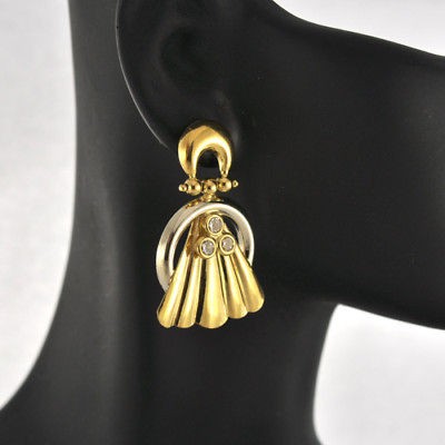 Pretty 1980s Fancy 18K Gold Doorknocker Style Earrings 1 1/3  long