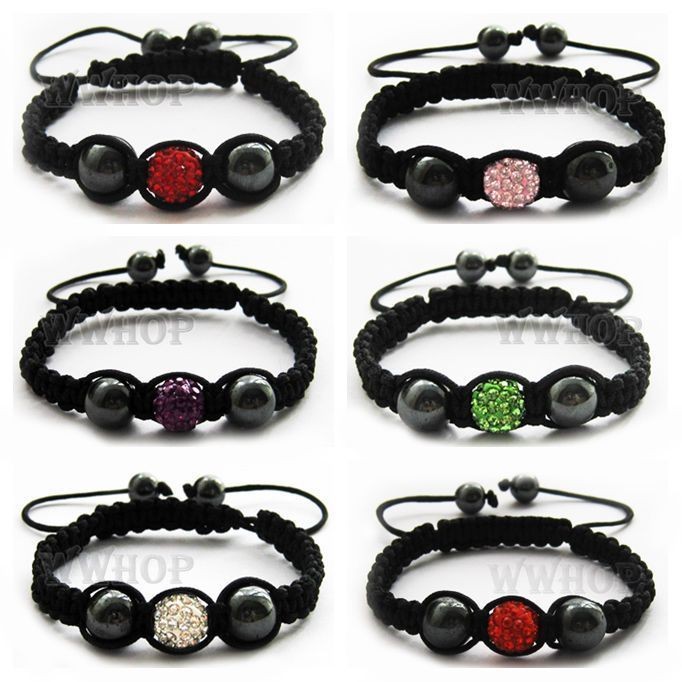 macrame stretch bracelet Cz Crystal Charms Clay 10MM Disco Ball U/PICK