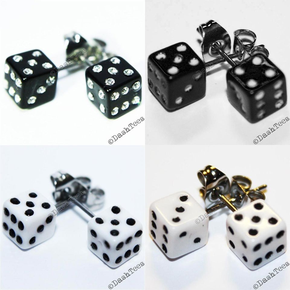 DICE BLACK WHITE NEW EAR STUDS EARRINGS EMO PUNK KITSCH MINI