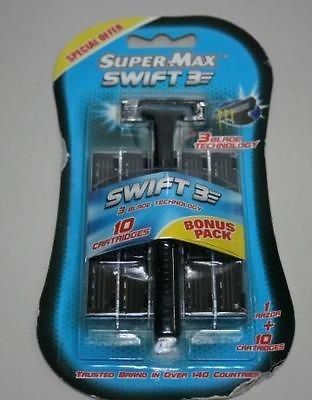 11 Swift3 Supermax BLADES Razor fits Gillette Sensor 3 Excel Refills 