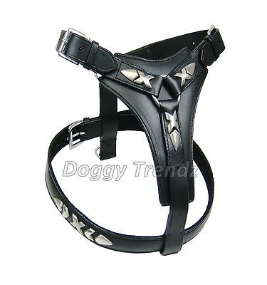 LARGE REAL LEATHER DOG HARNESS BULL TERRIER ROTTWEILER PITBULL BOXER 