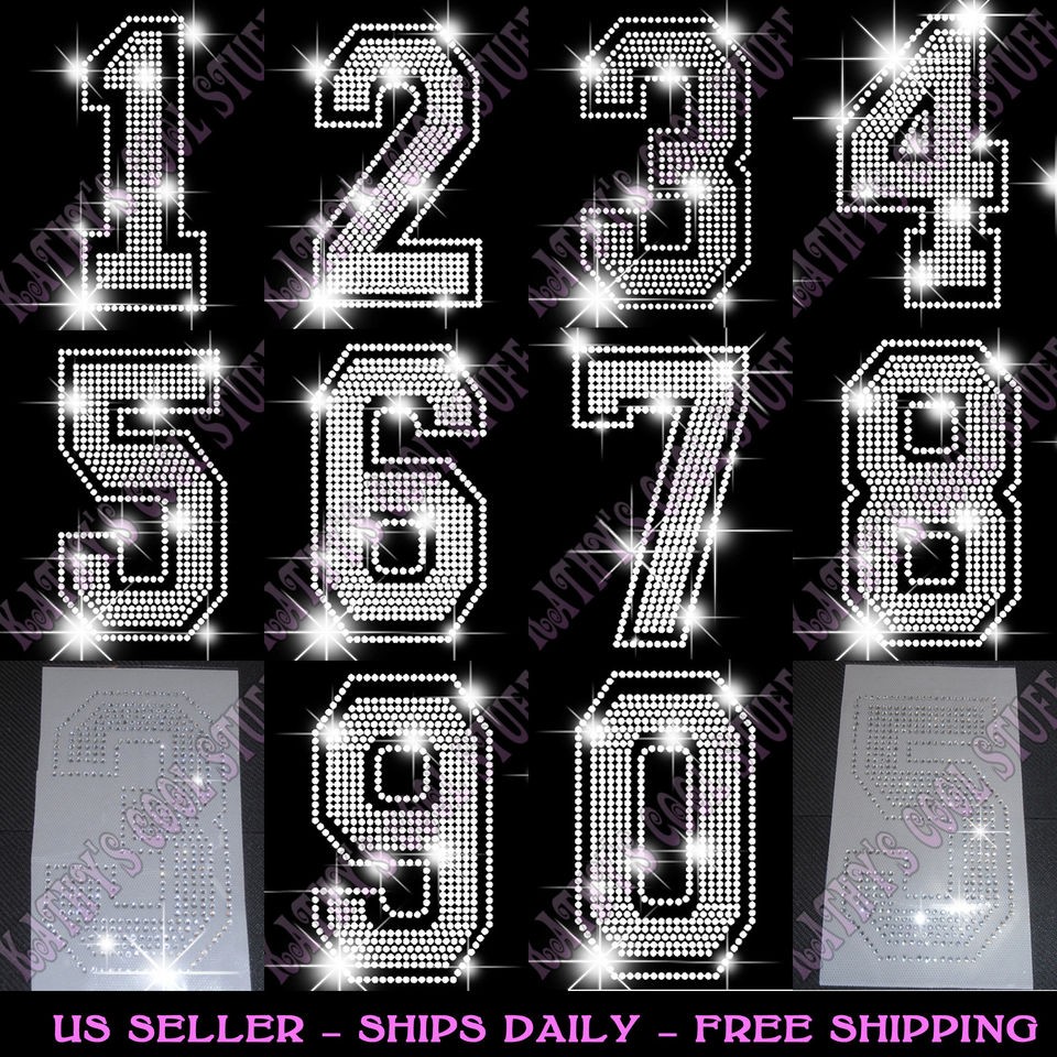   Rhinestone Jersey Number Transfers 0 1 2 3 4 5 6 7 8 9 Iron On Bling