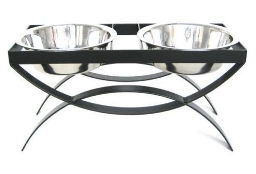 DOUBLE Elevated Raised DOG FEEDER dish bowl flat iron