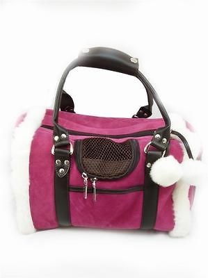   Faux Suede Pom Pom Mini Little Dog Duffel Carrier Purse Rose NWT