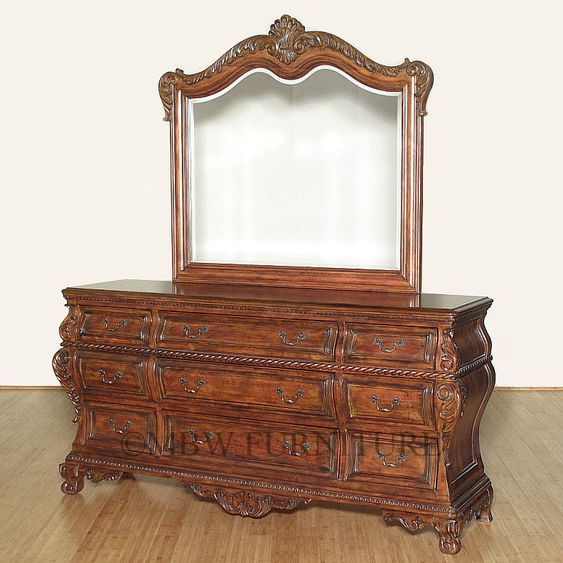   Mahogany French Bombe 9 Drawer Vanity Chest Dresser w/ Mirror r08dm