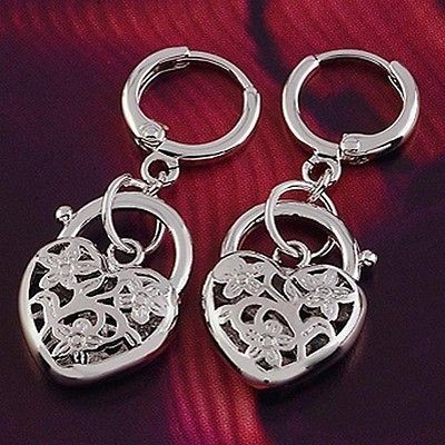 Arab Fashion 9K White Gold Filled Heart Dangle Earrings,#2072​7