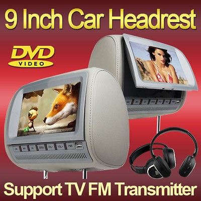 Color Gray DUAL UNIT CAR STEREO HEADREST DVD PLAYER RADIO USB SD FREE 
