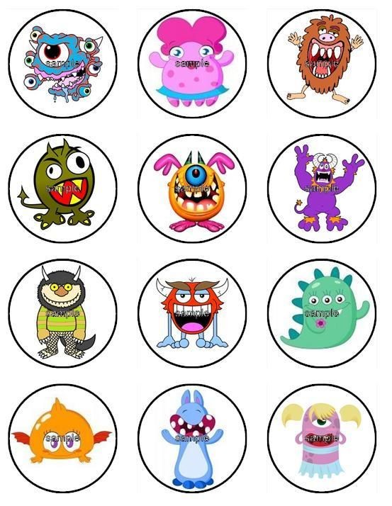 cute MONSTER monsters topper edible RICE PAPER BUN FAIRY cup CAKE cut 