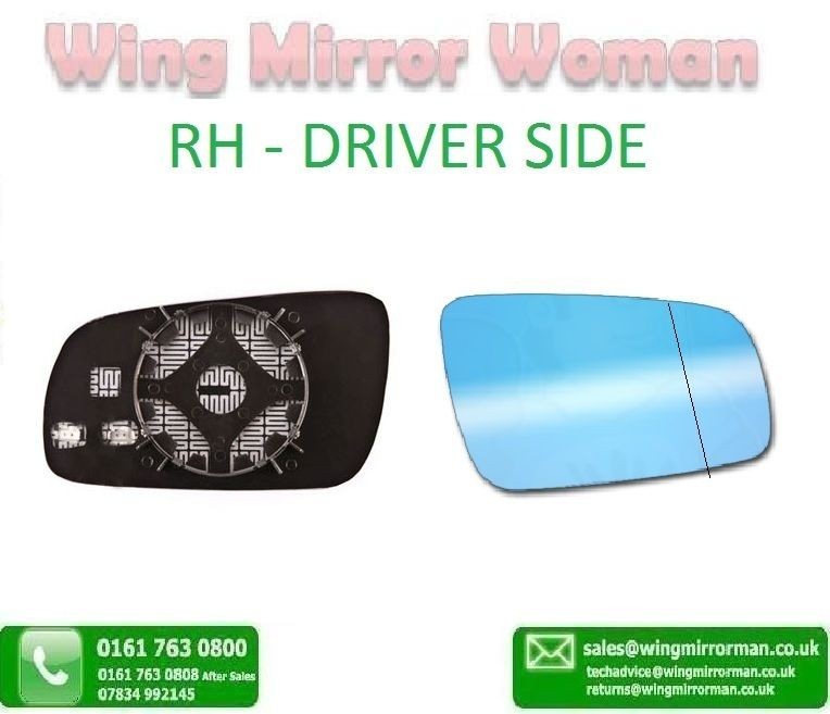   golf wing mirror glass electric heated aspheric blue tint 1998 2004 RH