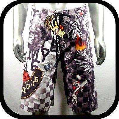 Minute Mirth Shorts Trunks Skate Board Tattoo K1 Sz 32 bmx Surf 