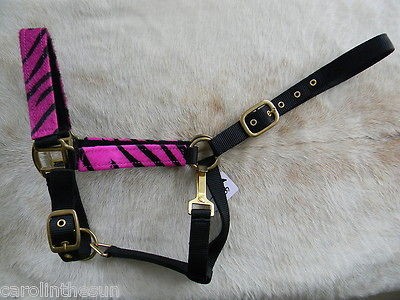   Print Genuine Cowhide Overlay Nylon Horse Halter PINK New Horse Tack