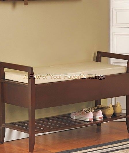 WALNUT WOODEN STORAGE BENCH & SHOE RACK SHELF ENTRYWAY ROOM HOME DECOR