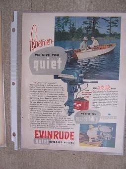 1955 Evinrude Fastwin Fishing Outboard Motor Ad 15 HP Auto Lift Hood 