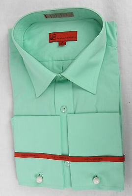 Pascal Morabito Teal/Mint Green Button Front Dress Shirt 17 36/37 