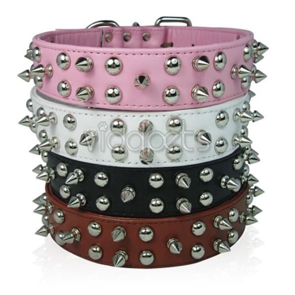 spiked studded leather dog collar spikes m l xl pink