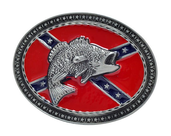 Bass Fishing Rebel Flag Belt Buckle Fish Confederate Oval Unique Metal 