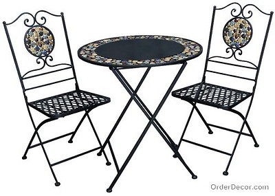 Wrought Iron 3 Piece Bistro Patio Furniture Set, Metal