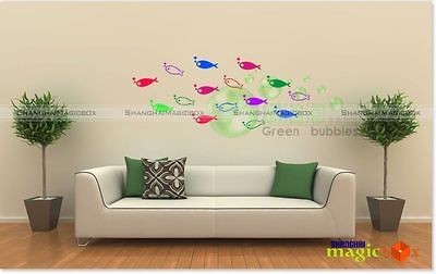 Glass Art Decor Bathroom Wall Sticker Colorful Fish Four Fish A Set # 