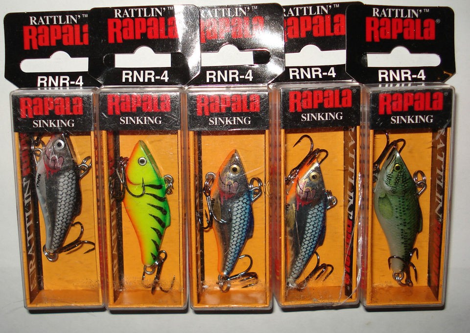 Lot of 5 Rapala Lures  RNR 4  ​  Rattlin Sinking Lipless Crankbait