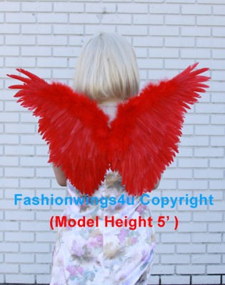 Childrens RED Butterfly Fire Birds Macaw Fairy costume feather angel 