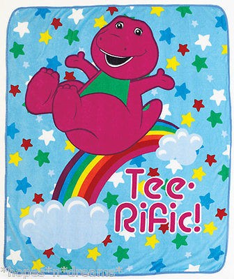 BARNEY FLEECE BLANKET THROW FOR KIDS SNUGGLE FUN GIFT IDEA TEE RIFIC 