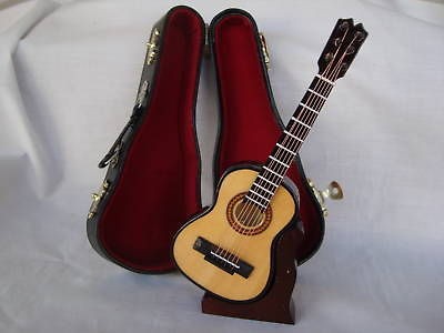 Folk GUITAR Music Box 6.25 L W/Stand/Case Plays Greensleeves Music 