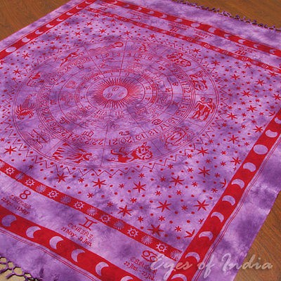 INDIAN ASTROLOGY PURPLE BEDSPREAD TAPESTRY WALL HANGING THROW Hindu 