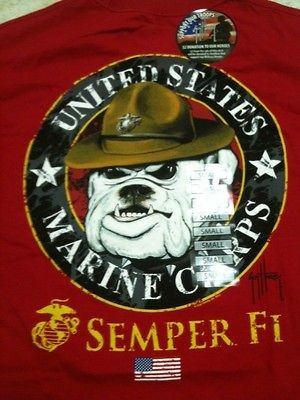 NEW Mens Guy Harvey US Marines Red Bulldog Semper Fi T Shirt Tee 