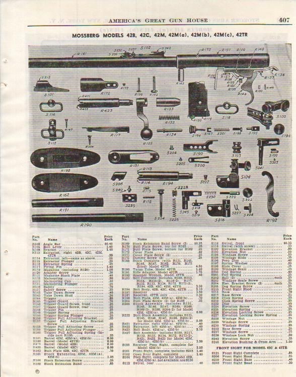 1953 MOSSBERG AD MODEL 42 RIFLE PARTS LIST