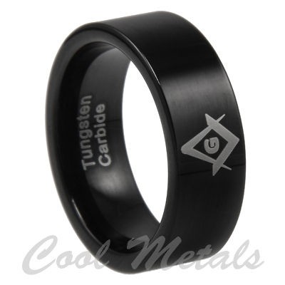   SHINY BLACK FREEMASON MASONIC TUNGSTEN RING SIZE 8 9 10 11 12 13