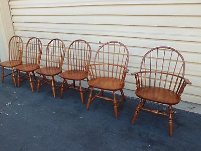 51077 SET OF 6 SOLID MAPLE HITCHCOCK WINDSOR DINING CHAIRS