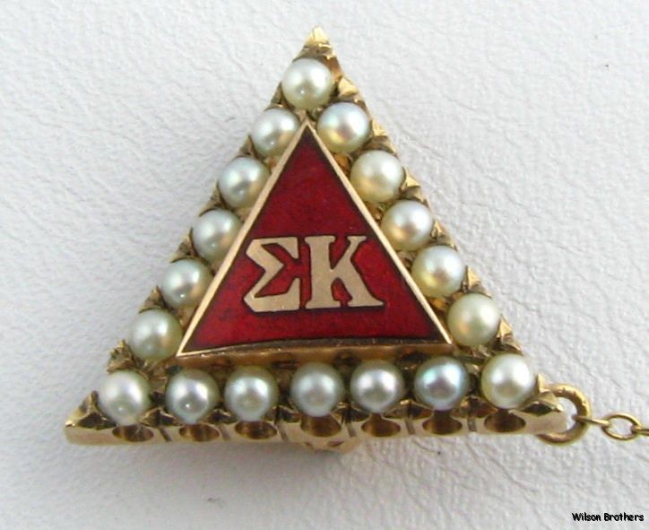 SIGMA KAPPA   10k Gold Pearl sorority Pin Greek Society Badge & Guard