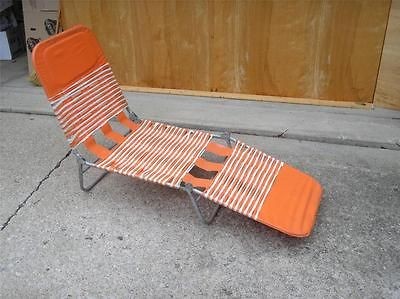   Vtg Aluminum Folding CHAISE LOUNGE Chair Yard Furniture Orange & White