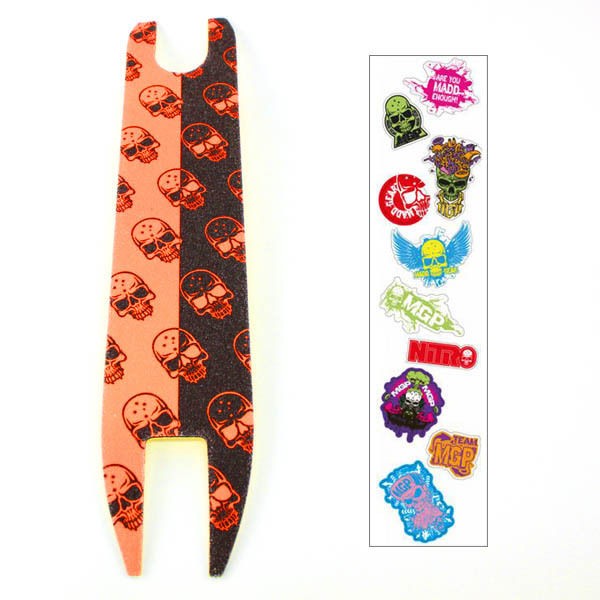 MADD GEAR MGP SKULL PRINT SCOOTER GRIP TAPE ORANGE/BLACK W/ 10 