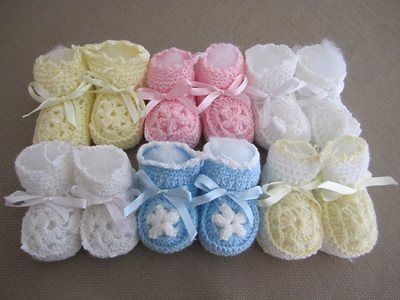 WHOLESALE LOT (6) PAIRS NEWBORN CROCHET BABY BOOTIES & REBORN 