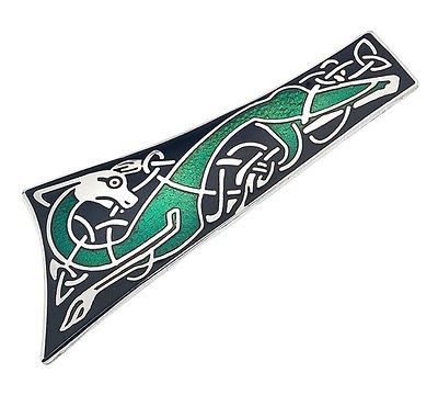 SILVER PLATED CELTIC DRAGON BROOCH PIN FINE ENAMEL