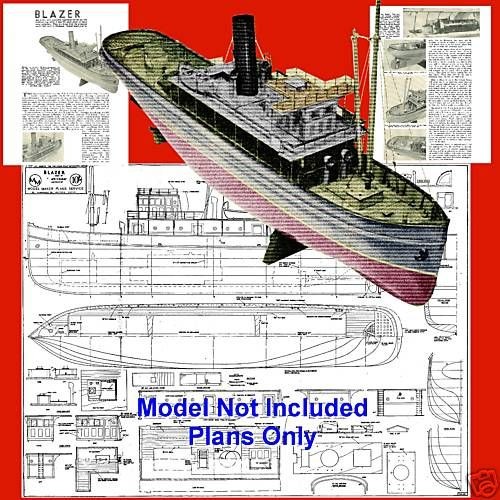 RADIO CONTROL MODEL BOAT PLANS 42.5TUG OCEAN BOAT INST F/S PLAN on 