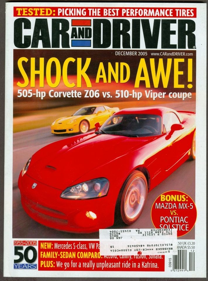   December 2005 corvette   Dodge Viper, Mercedes S Class, VW Passat