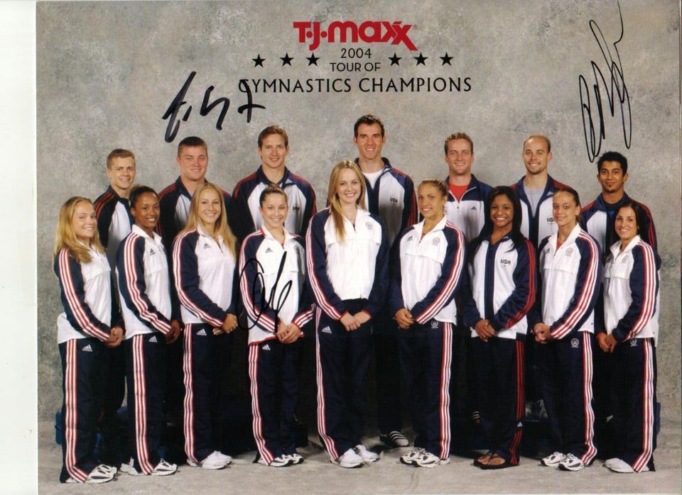 CARLY PATTERSON JASON GATSON RAJ BHAVSAR GYMNSTICS SIGNED 2004 TJ MAXX 