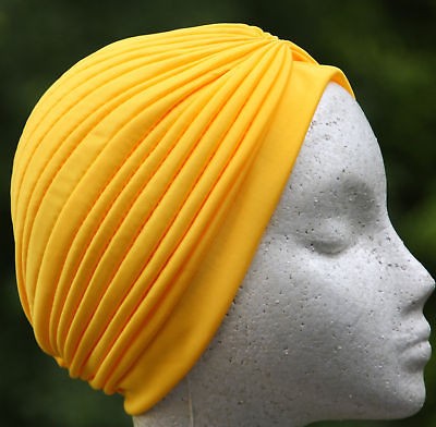 Turban pleated YELLOW genie cap stretch turband hairband full coverage 