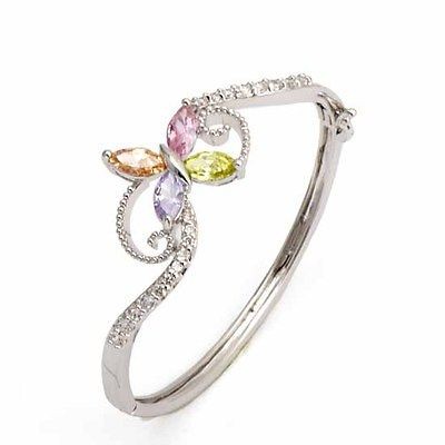 Deluxe 9K White Gold Filled TOPAZ+CZ butterfly Bangle,B196